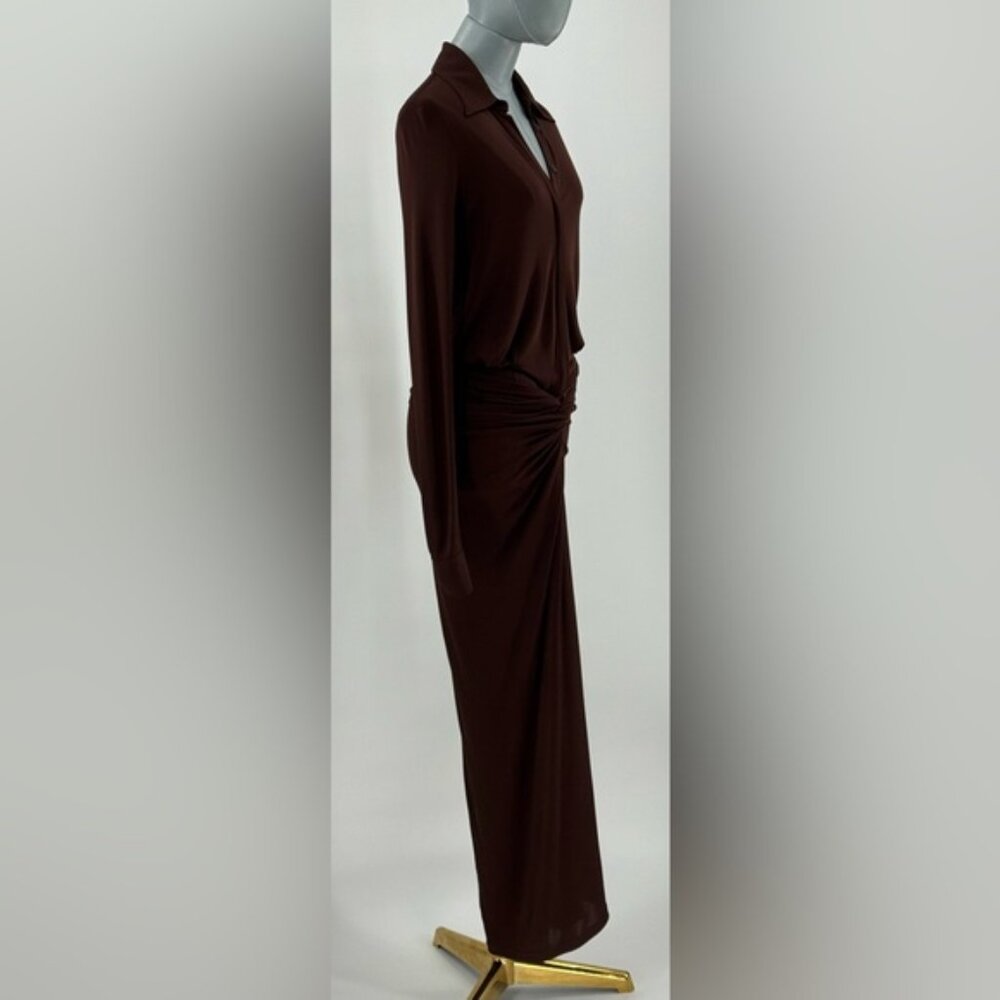 🆕 RAT & BOA 🧿 NWOT Rucci Long Sleeve Ruched Shirt Dress, Brown - Sz XXS - Picture 6 of 16